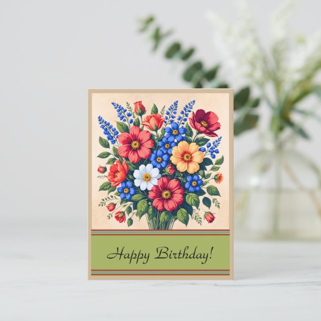 Vintage 1940s Flower Bouquet | Birthday Postcard (Standing Front)