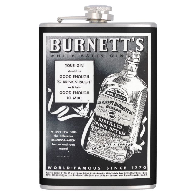VINTAGE 1940S GIN ADVERTISEMENT  HIP FLASK (Front)