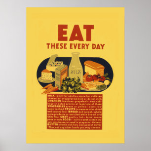 Vintage 1940s healthy food school poster
