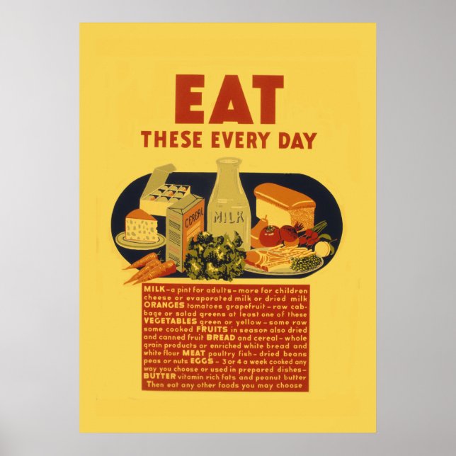 Vintage 1940s healthy food school poster (Front)