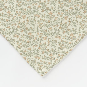 Vintage 1940s Khaki & Peach Utility Floral Fleece Blanket