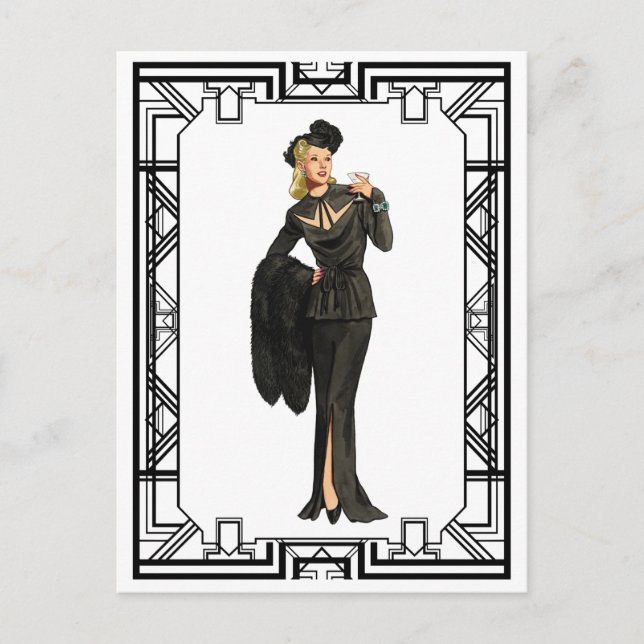 Vintage 1940s Retro Black Cutout Dress Poster Postcard (Front)