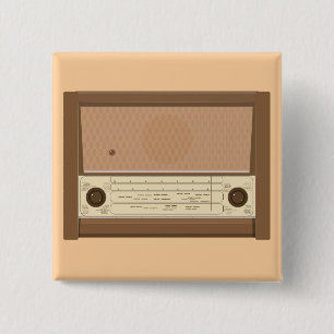 Vintage 1940s Retro Wood Radio 15 Cm Square Badge