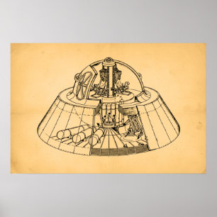 Vintage 1940s Secret Aerospace Craft Cutaway Poster