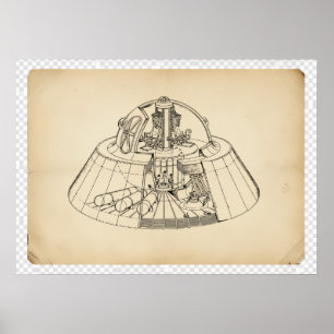 Vintage 1940s Secret Aerospace Craft Cutaway Techn Poster