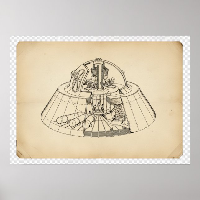 Vintage 1940s Secret Aerospace Craft Cutaway Techn Poster (Front)