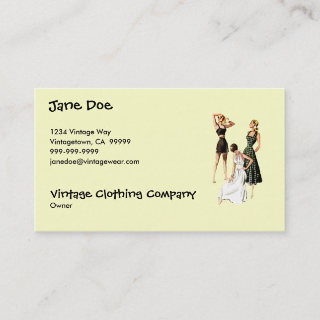 Vintage 1940s Summer Fashions Business Card (Front)