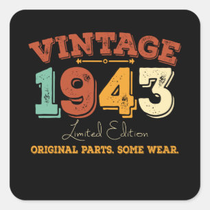 Vintage 1943 Original Parts Funny Birthday Gift Square Sticker