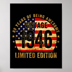 Vintage 1946 80th Birthday 80 Years Old American F Poster