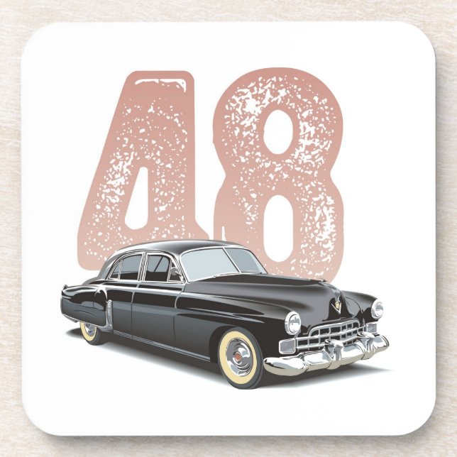 Vintage 1948 Cadillac Coupe: Black classic car Coaster (Front)