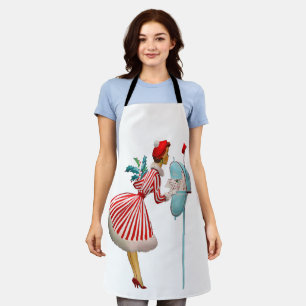 Vintage 1950 Christmas lady Apron