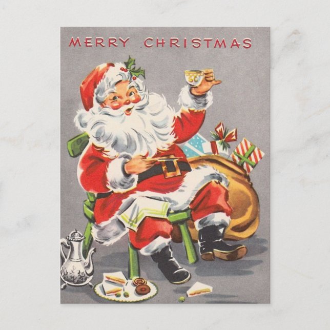 Vintage 1950 Christmas Santa Holiday Postcard (Front)