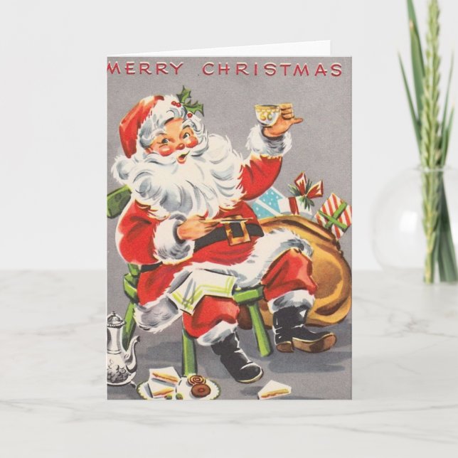 Vintage 1950 Santa Claus Holiday Card (Front)