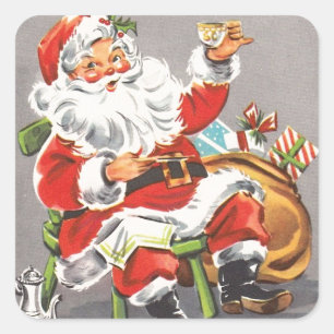 Vintage 1950 Santa Claus Square Sticker