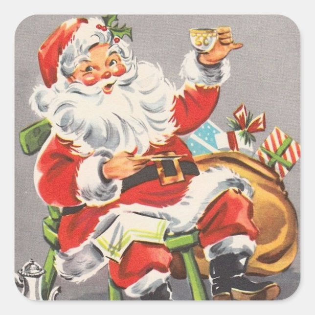 Vintage 1950 Santa Square Sticker (Front)