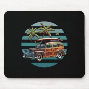 Vintage 1950 Woodie Wagon, Woodies, Surfing, Palm Mouse Mat