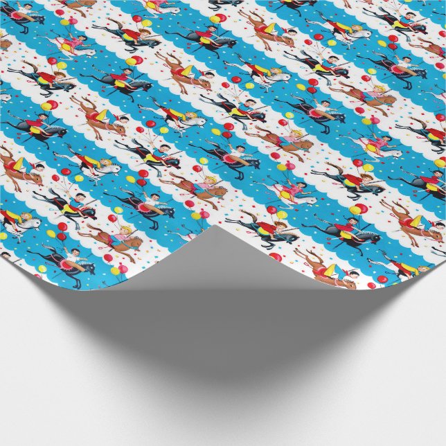 Vintage 1950s Birthday Carousel Horses Wrapping Paper (Corner)