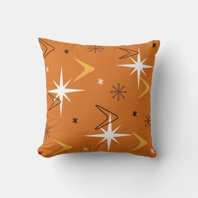 Vintage 1950s Boomerangs Stars Orange Cushion (Front)
