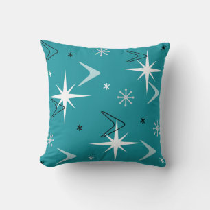 Vintage 1950s Boomerangs Stars Teal Cushion