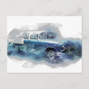 Vintage 1950s Chevy Car Digital Art Postcard
