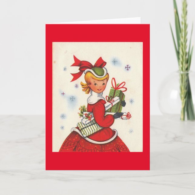 Vintage 1950s Christmas Girl Holiday Card (Front)
