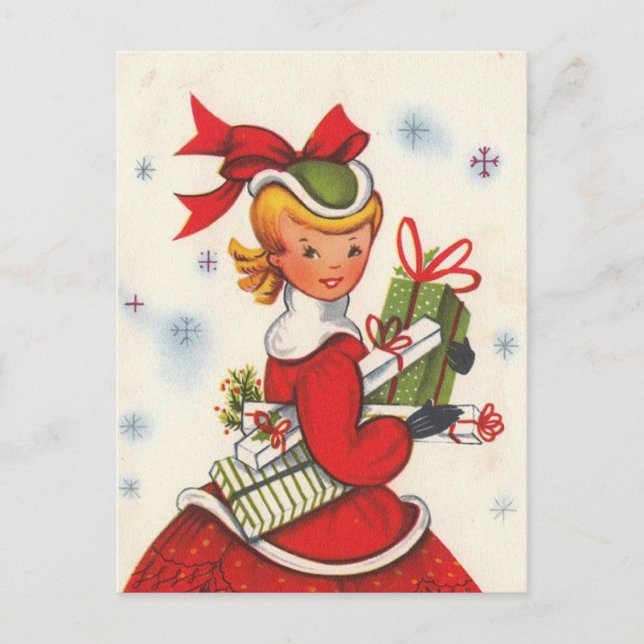Vintage 1950s Christmas Girl Holiday Postcard (Front)