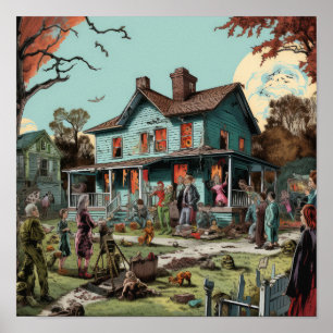 Vintage 1950s Comic Book Style Haunted House Poste Poster