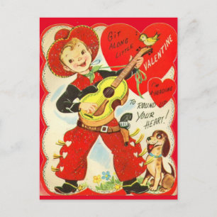 Vintage 1950s Cowboy & Guitar Valentine Postcard