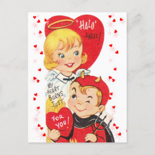 Vintage 1950's Devil and Angel Valentine Postcard