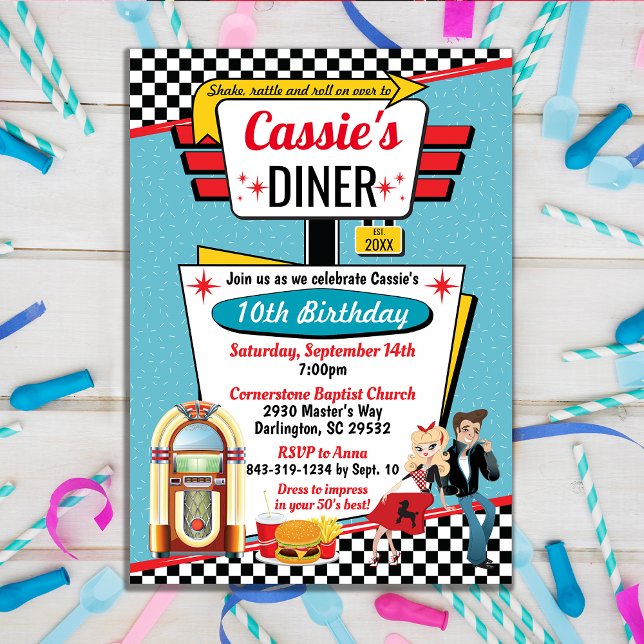 Vintage 1950's Diner Retro Birthday Party Design Invitation (Creator Uploaded)