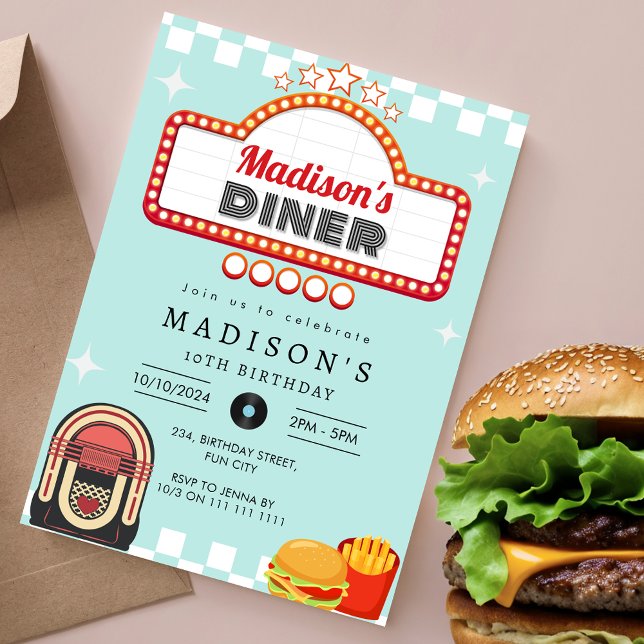 Vintage 1950s Diner Retro Birthday Sock Hop Invitation (Vintage 1950s Diner Retro Birthday Sock Hop Invitation)