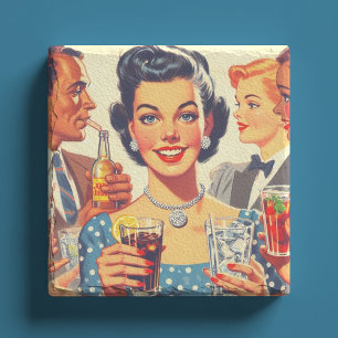 Vintage 1950s Drink People Illustration Stone Coaster
