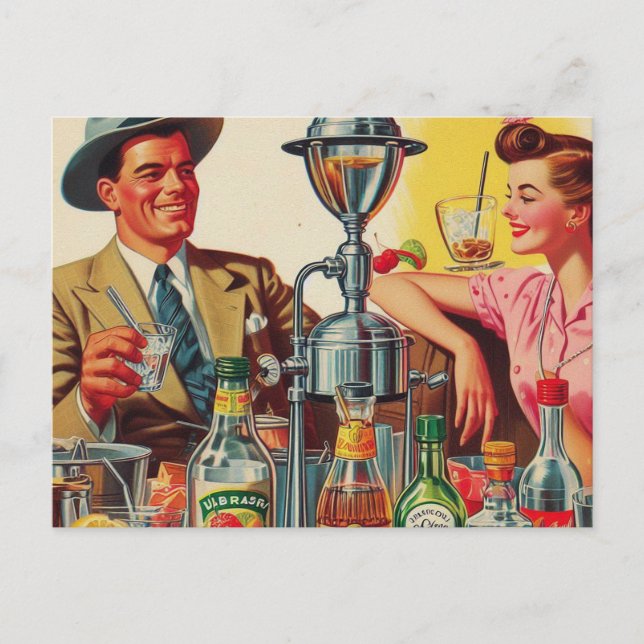 Vintage 1950s Drinks Illustration Postcard (Front)