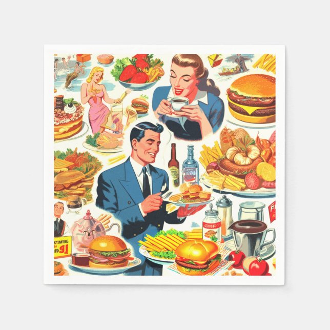 Vintage 1950s Food Comics Illustration Napkin (Front)