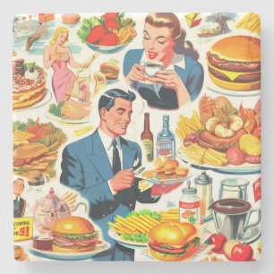 Vintage 1950s Food Comics Illustration Stone Coaster