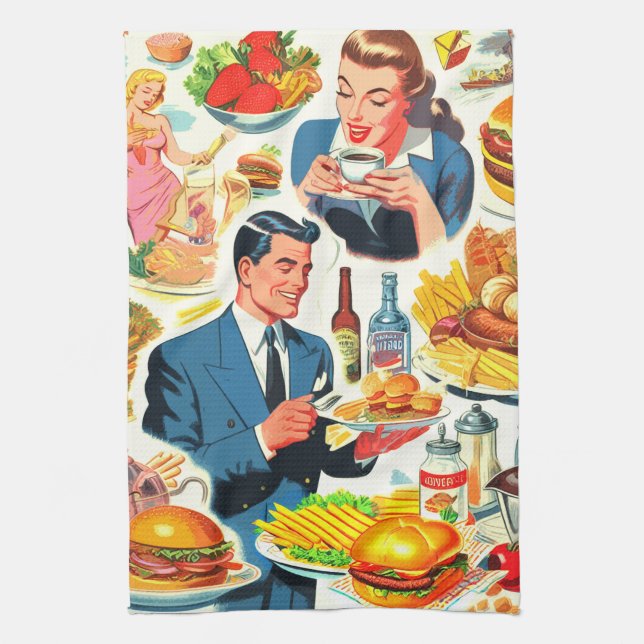 Vintage 1950s Food Comics Illustration Tea Towel (Vertical)
