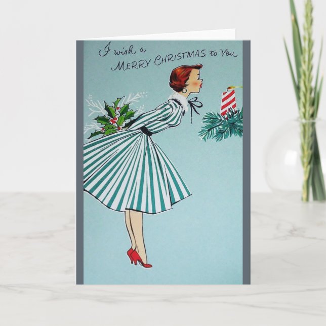 Vintage 1950's Housewife Christmas Holiday Card (Front)