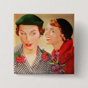 Vintage 1950s housewives / ladies gossip 15 cm square badge