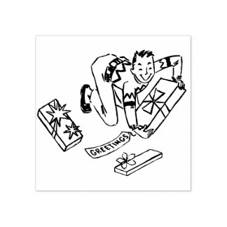 Vintage 1950s Man with Christmas Presents Rubber Stamp