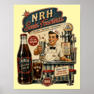 Vintage 1950s NRH Soda Fountain Sparkling Cola Pos Poster