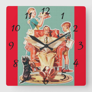 Vintage 1950's nuclear family 50's housewife cake square wall clock
