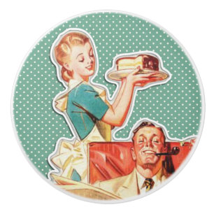 Vintage 1950's nuclear family 50's retro housewife ceramic knob