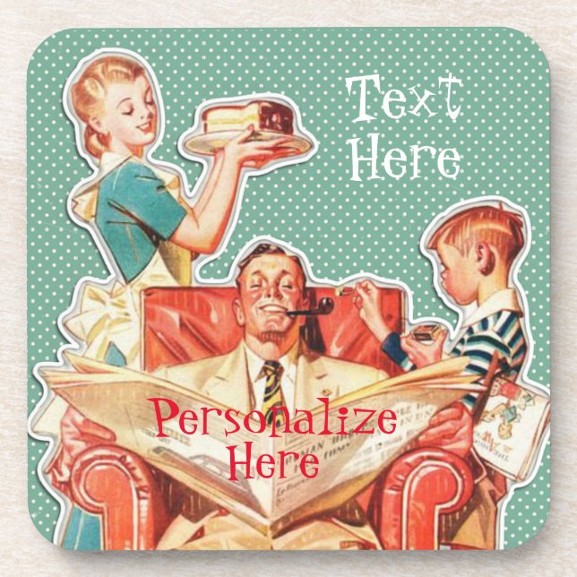 Vintage 1950's nuclear family 50's retro housewife coaster (Front)