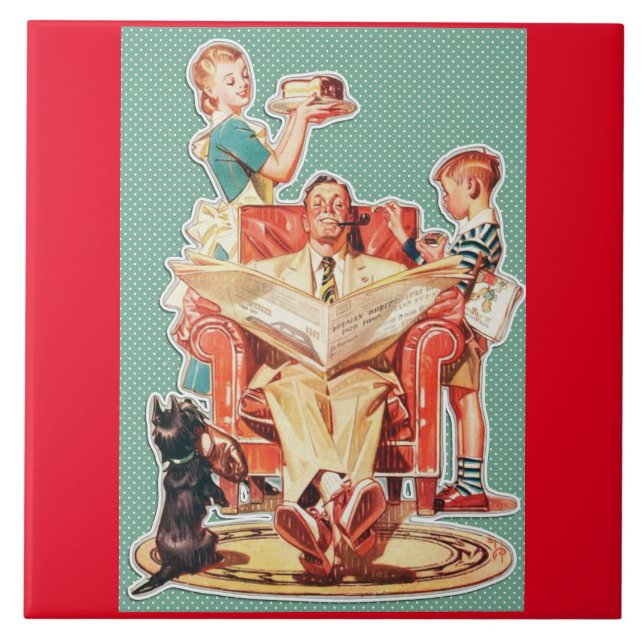 Vintage 1950's nuclear family 50's retro housewife tile (Front)