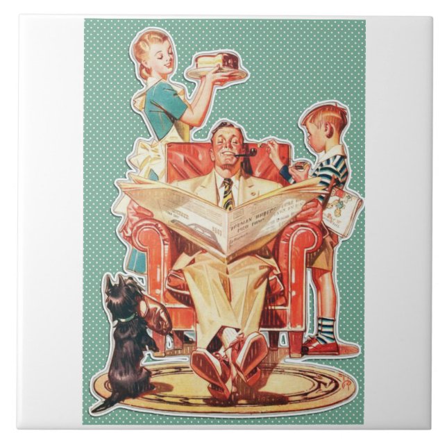 Vintage 1950's nuclear family 50's retro housewife tile (Front)