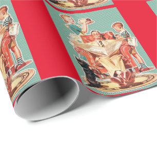 Vintage 1950's nuclear family 50's retro housewife wrapping paper