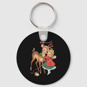 Vintage 1950s Old Fashioned Family Christmas Retro Key Ring