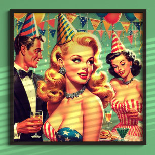 Vintage 1950s Party Illustration Poster