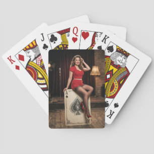 Vintage 1950s Pin-Up Girl Ace of Spades Card