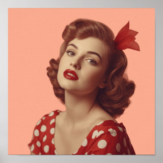 Vintage 1950s Pin-Up Girl Retro Wall Art Poster